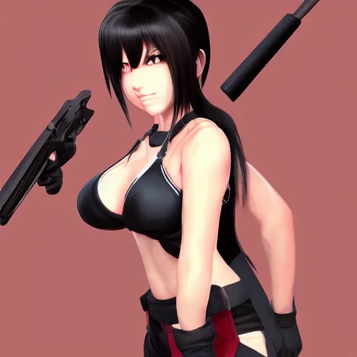 Image similar to high quality art of tifa lockhart wearing a soldier uniform, trending on artstation