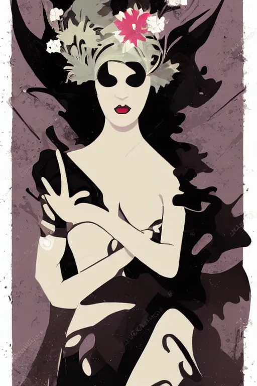 Image similar to vector style the abstract painting of an image of a lady artistic flat illustration, goth punk minimal figure art, soft colors mono chromatic, art in the style of Ross Tran and Greg Rutkowski and Alphonse Mucha