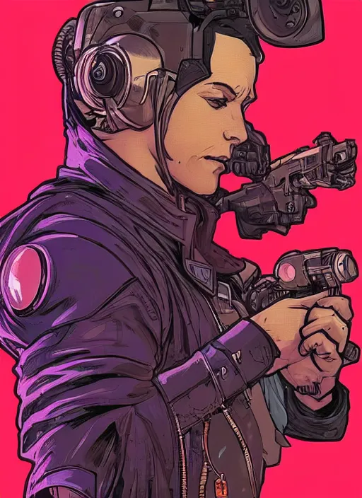 Image similar to cyberpunk mall cop. portrait by ashley wood and alphonse mucha and laurie greasley and josan gonzalez and james gurney. spliner cell, apex legends, rb 6 s, hl 2, d & d, cyberpunk 2 0 7 7. realistic face. vivid color. dystopian setting.