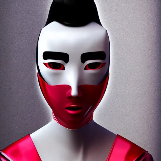 Image similar to japanese geisha robot android portrait, kabuki mask, cyberpunk, minimalistic in the style of ash thorp, beautiful, cinematic lighting, octane renderer, unreal engine 5