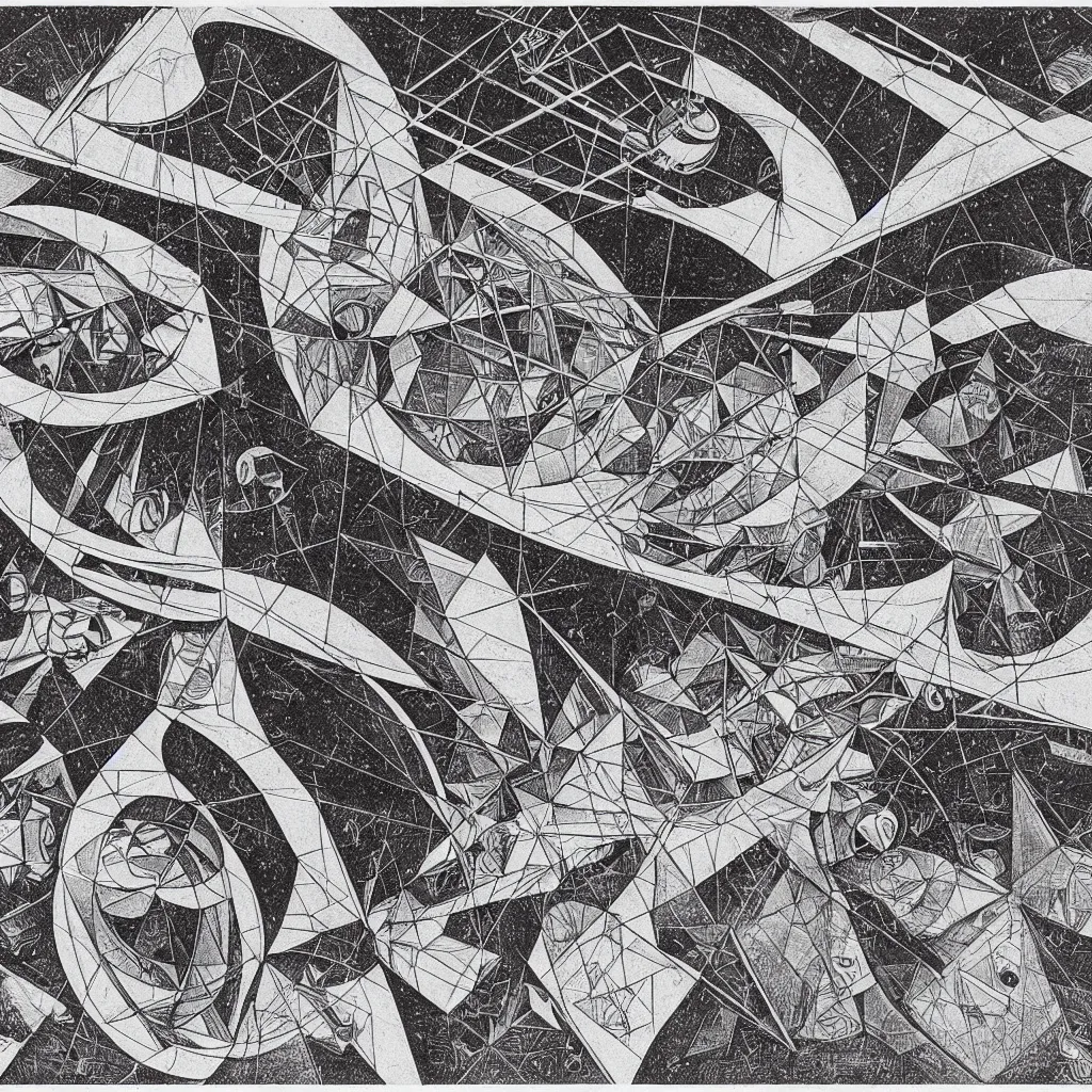 Image similar to a spaceship with an impossible geometry by m. c. escher