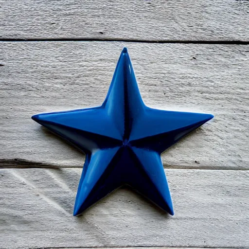 Image similar to dark blue glowing ceramic star shape, photograph