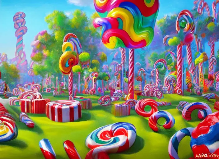 Image similar to candy park for a game candy themed, top angle, oil painting by jama jurabaev, extremely detailed, brush hard, artstation, for aaa game, high quality, brush stroke