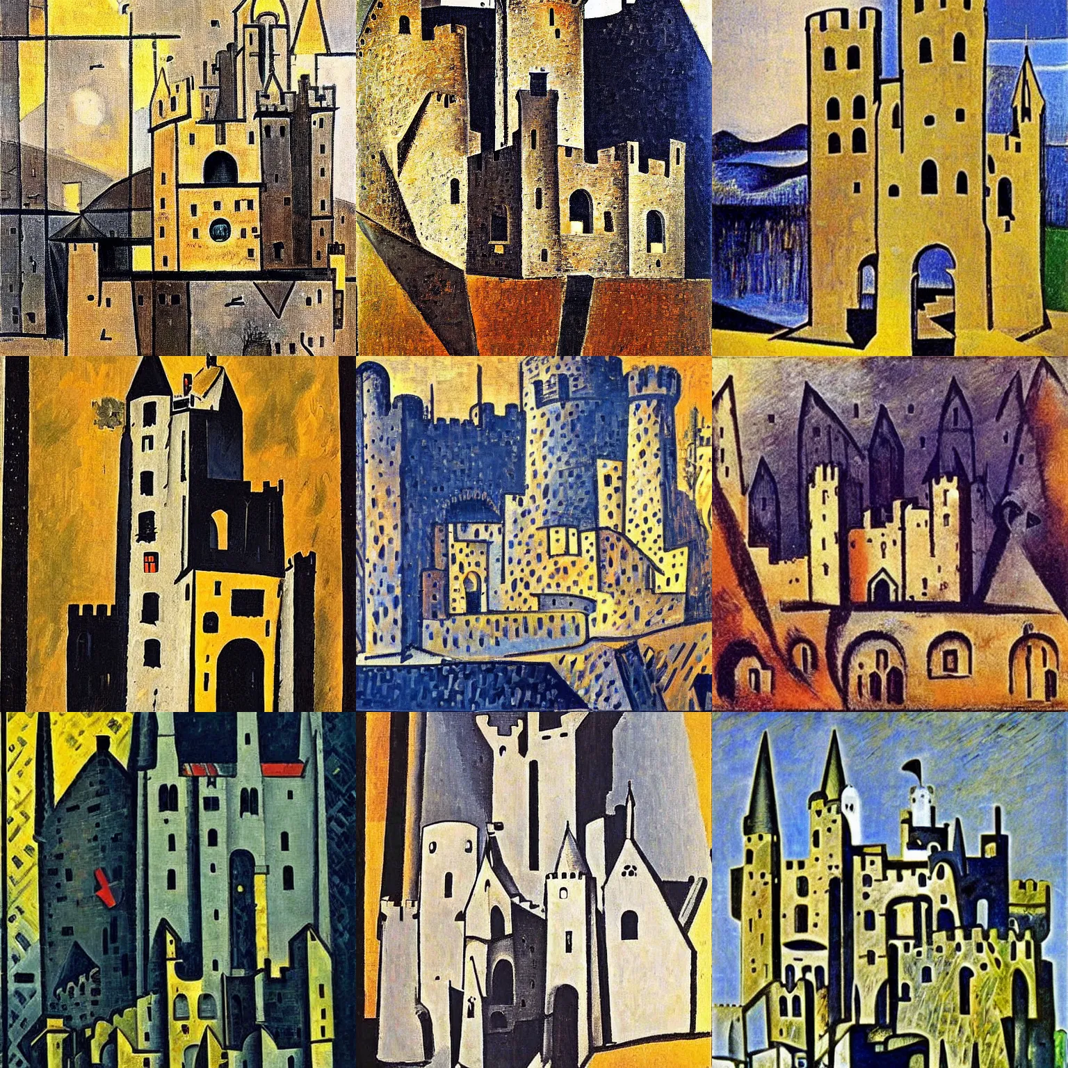 Prompt: medieval castle, by georges braque
