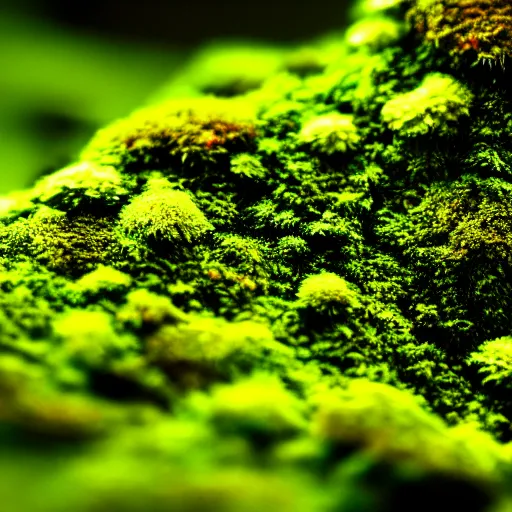 Prompt: macro photograph of alien moss and fungus, bokeh, volumetric lighting, depth of field, hyper detailed, 8k, octant, by Beeble, trending on artstation