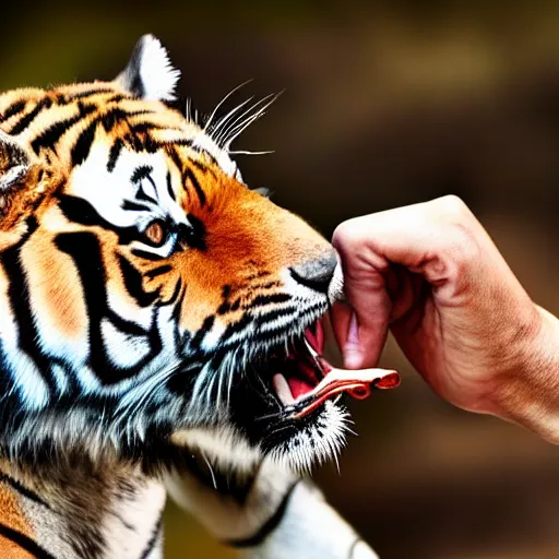 Image similar to a tiger licking your hand, 4k, high detail, high-resolution photograph, professional photography