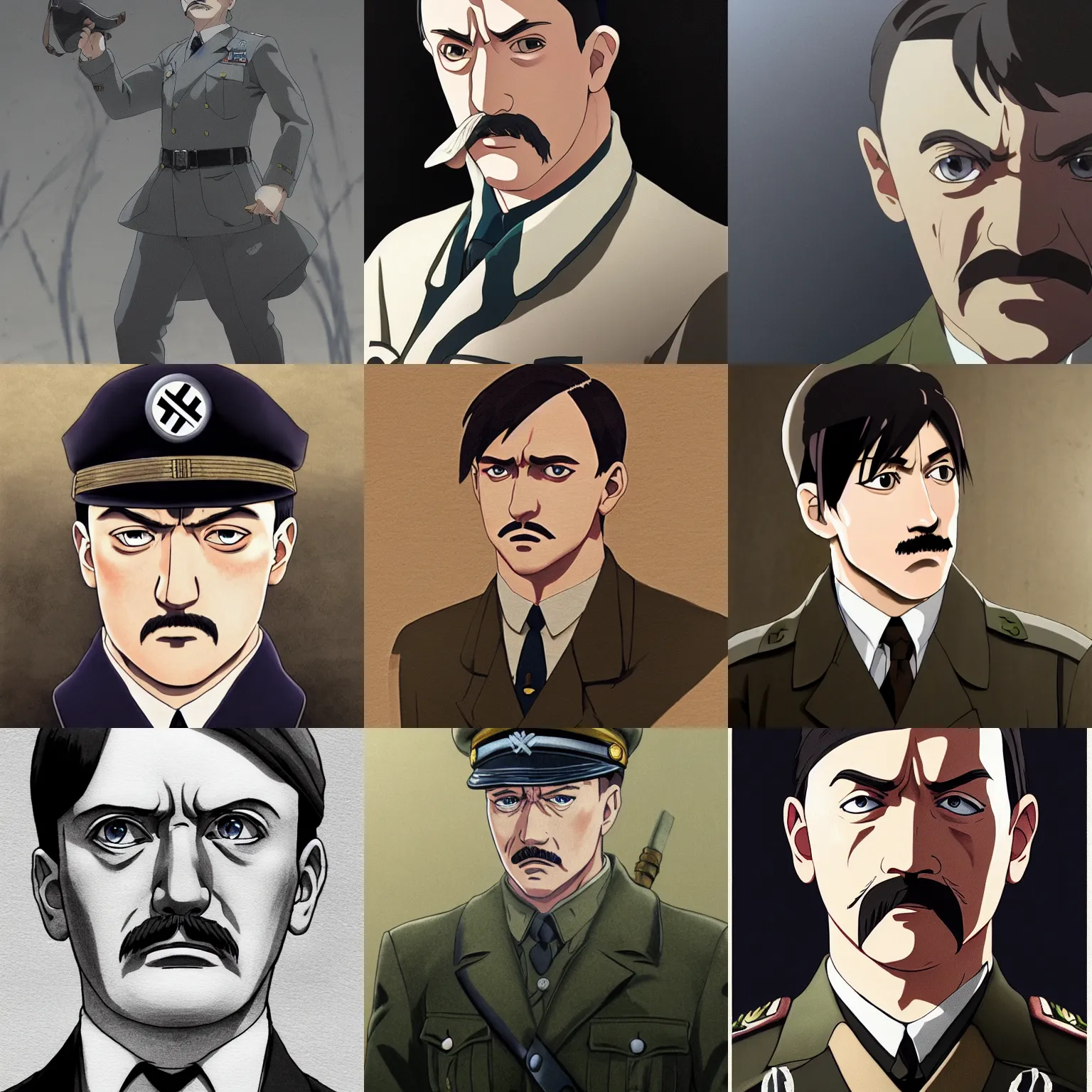 Prompt: a film still portrait of hitler, finely detailed features, perfect art, anime key visual, trending on pixiv fanbox, painted by makoto shinkai, takashi takeuchi, studio ghibli, wlop