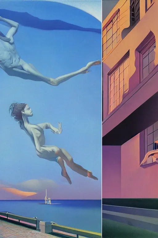 Image similar to liminal vaporwave surrealism dreams, painted by Edward Hopper, painted by salvador dali, painted by moebius, airbrush