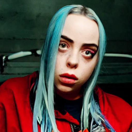 Image similar to Billie Eilish in a Tupac music video