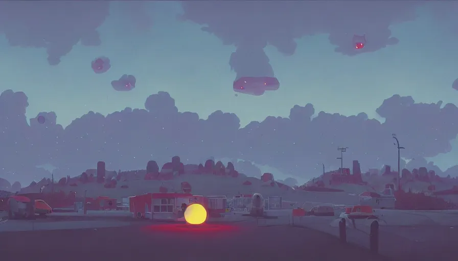 Image similar to hexagons in the sky, blocking the sun, simon stalenhag