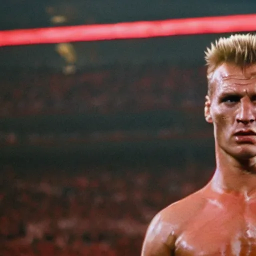 Image similar to dennis bergkamp as ivan drago in rocky iv, photorealistic, highly detailed, sharp focus, 4 k, movie still, dramatic