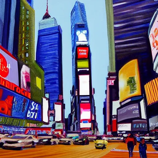 Prompt: Times Square New York painting, surreal