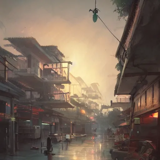 Image similar to Concept art of a HDB town from the 1990s in the evening, art by Greg Rutkowski, detailed, digital art