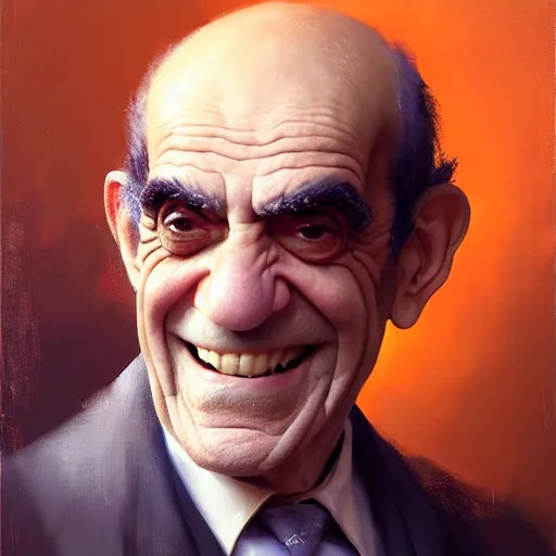 Prompt: portrait painting of abe vigoda, bright and energetic, with a sweet smile and floofy hair, render cinematic lighting art 1 9 2 0 period drama by bussiere rutkowski andreas rocha