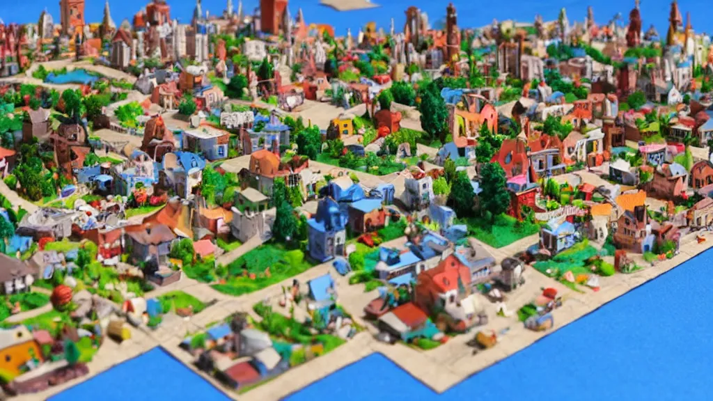 Prompt: A small city in a claymation style