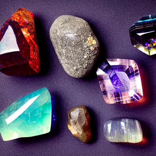 Image similar to a mineral rock, in a dark studio room. Photography of rare minerals. Tanzanite, Red Beryl, Bixbite, Red Emerald, Scarlet Emerald, Opal, Quartz, Elbaite, Calcite, Kunzite. in the style of Mike Rathke.