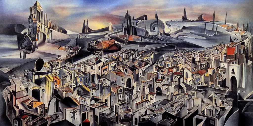 Prompt: futuristic city of Braga, painting by Dali