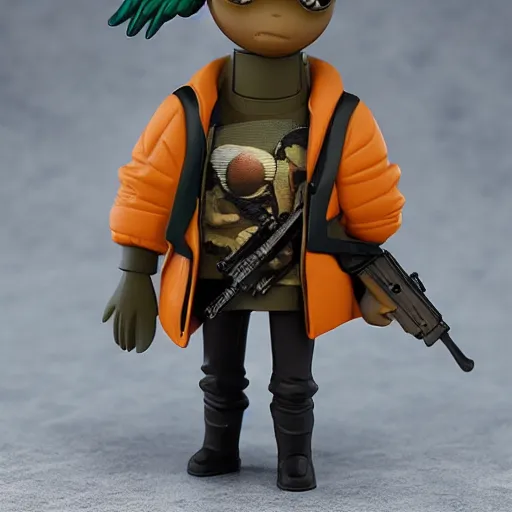 Prompt: magic mushroom wearing large puffer jacket and ak 4 7, nendroid, butcher billy style