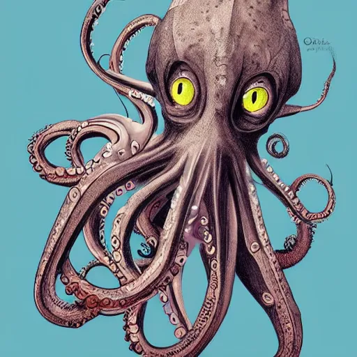 Image similar to a hybrid between a cat and an octopus, digital art, artstation, very detailed, intrincate details, beautiful art.