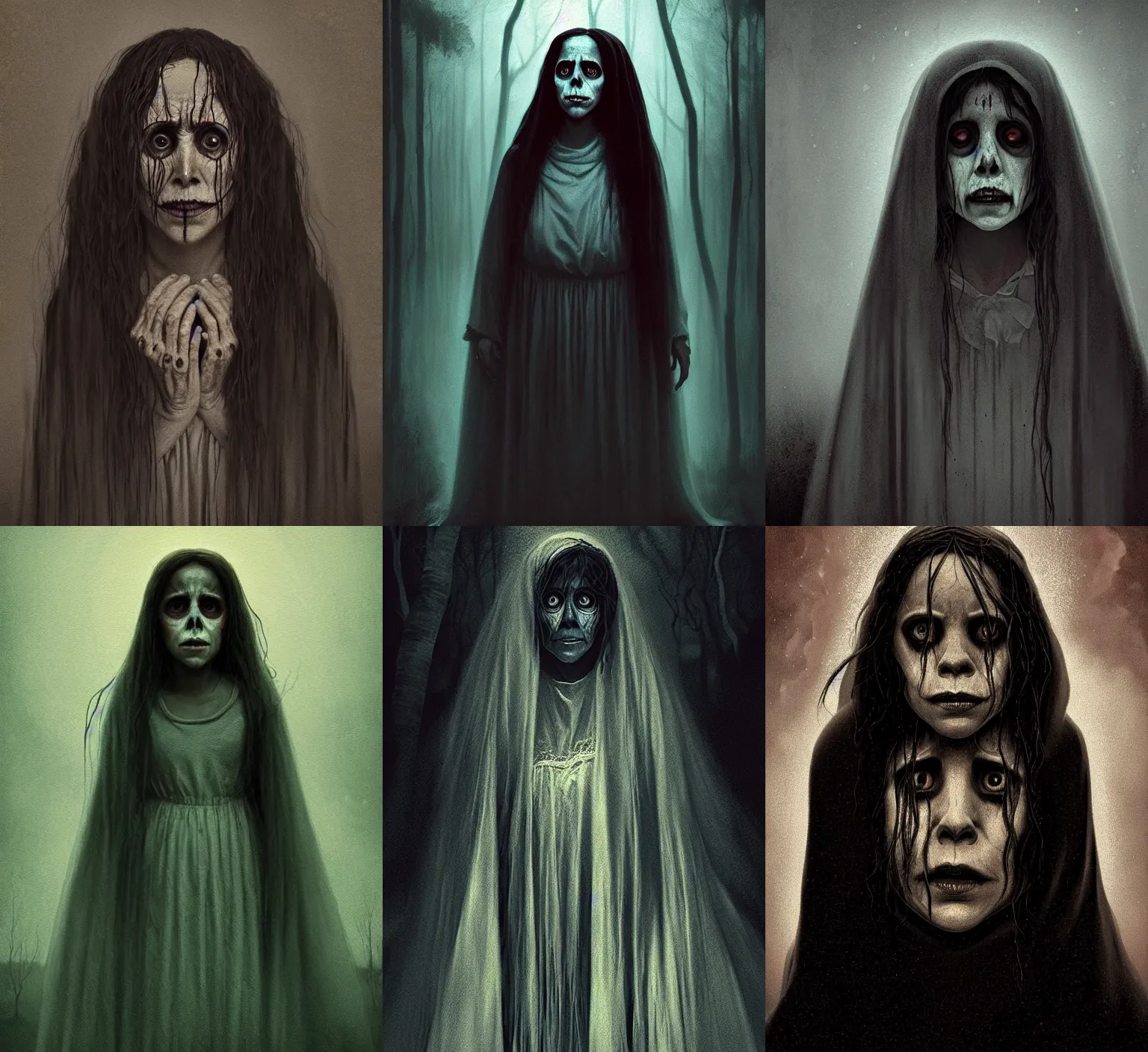 Image similar to portrait of la llorona from the curse of la llorona, desaturated colors, horror lighting, digital art, winning award masterpiece, fantastically eerie, illustration, upscale with simon stalenhag work, trending on artstation, art by wlop and alex ross