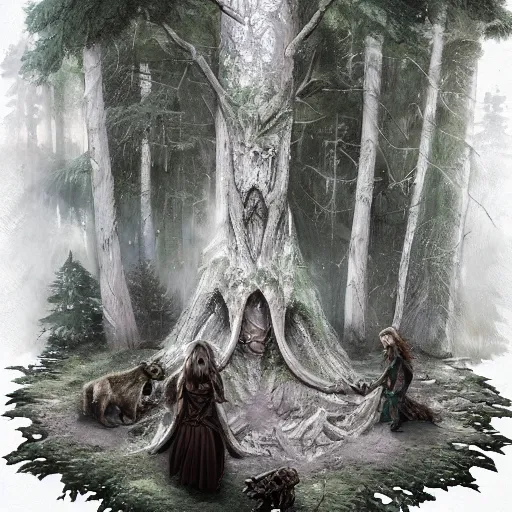 Image similar to elven druid summoning bears in the forest, d & d inspired, trending on artstation, ultra fine detailed, hyper detailed, hd, concept art, digital painting