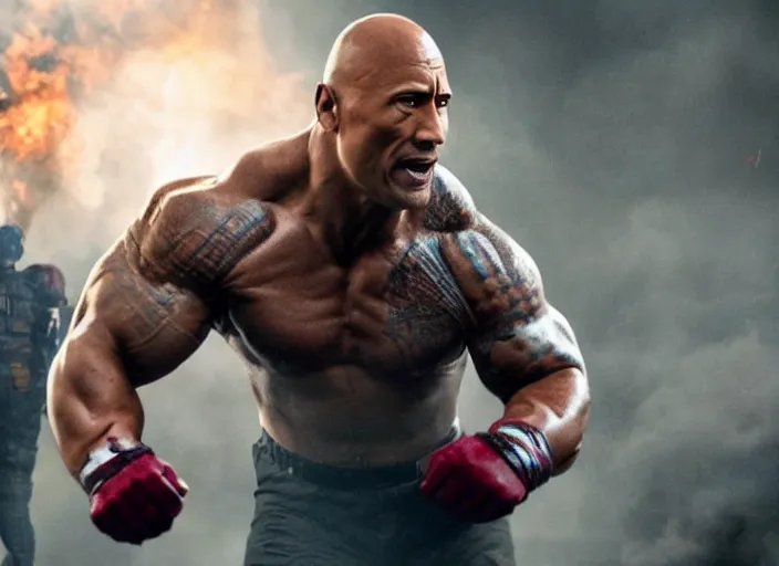 Image similar to film still of dwayne the rock johnson as homelander in the new the boys movie, 4 k