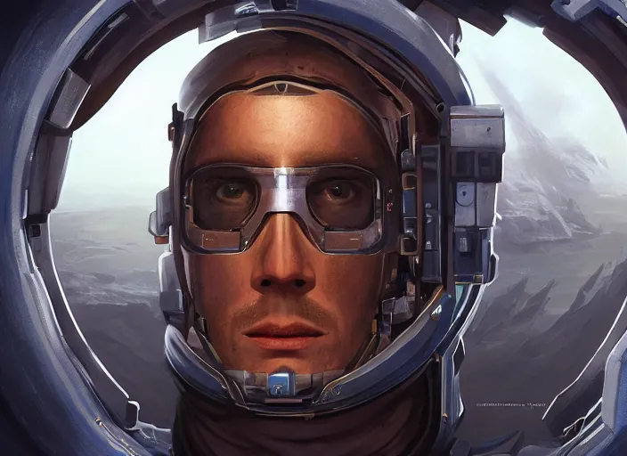 Image similar to symmetrical!!! portrait of christian!! mormon astronaut, grim lighting, dieselpunk, concept art, artstation, stephen bliss, unreal engine, game screenshot