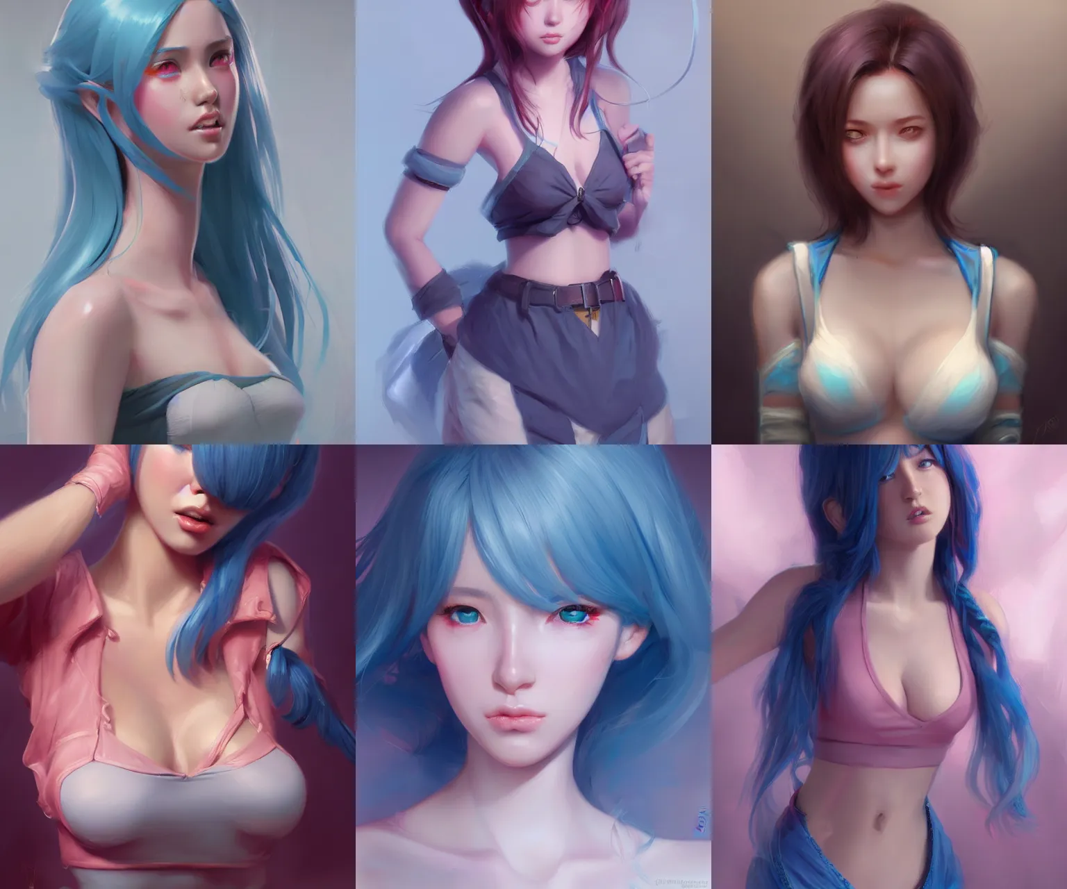 Prompt: Bella ragazza, bubblegum, visualartzi, korean, and blue image, concept art by Karla Ortiz, James Paick, Charlie Bowater, Krenz Cushart, highly detailed, ultra detailed, ultra realistic, trending on artstation, cgstudio