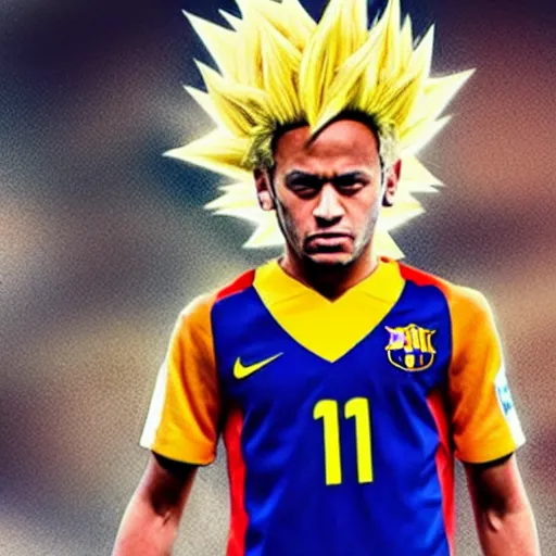 Image similar to super saiyan neymar jr, yellow hair