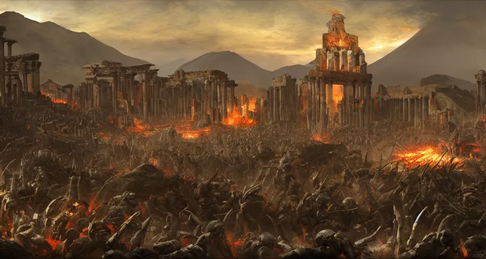 Image similar to the last day of pompeii in warhammer 4 0 k style, by john frederick kensett, digital art, 4 k, high detailed