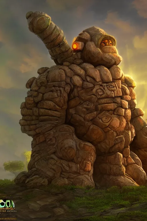 Image similar to zelda fantasy art giant golem troll wood rock greeble gemstone, global illumination ray tracing hdr fanart arstation by sung choi and eric pfeiffer and gabriel garza and casper konefal