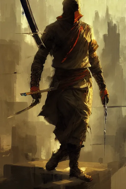 Prompt: assassin, painting by alphonse murac, craig mullins, collaborative artwork, detailed