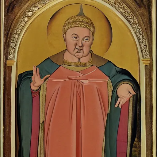 Prompt: hank hill as god and bobby hill as budai, italian renaissance religious painting, painting by carlo crivelli, painting by maso di banco, painting by berlinghiero