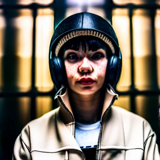 Prompt: candid photographic portrait of a techwear mixed young woman inside a hidden busy speakeasy, closeup, sigma 85mm f/1.4, 4k, depth of field, high resolution, 4k, 8k, hd, full color