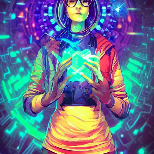 Image similar to skill magic geek inside matrix deepdream radiating a glowing aura stuff loot legends stylized digital illustration video game icon artstation lois van baarle, ilya kuvshinov, rossdraws,