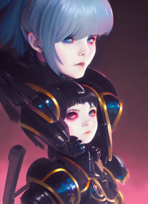 Image similar to portrait of cute goth girl in cyber armor, warhammer 4 0 0 0 0, illustration concept art anime key visual trending pixiv fanbox by wlop and greg rutkowski and makoto shinkai and studio ghibli