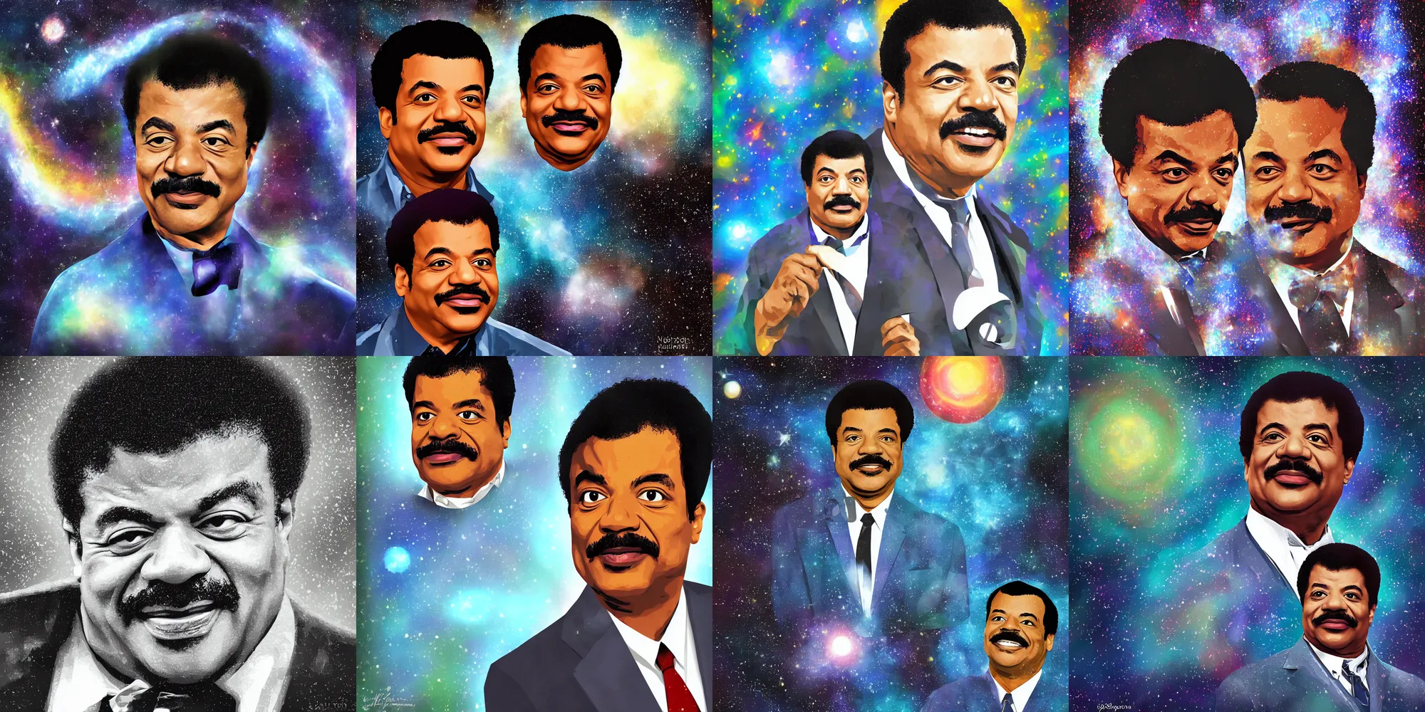Prompt: portrait of Neil Degrasse Tyson in Cosmos, digital art in the style of Mad Dog Jones