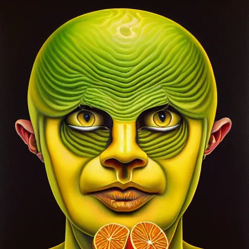 Prompt: Alex Grey painting of Lemonus, the lemon god of citrus, highly detailed, symmetrical, trending on artstation