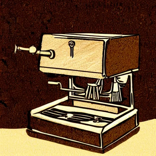 Prompt: illustration of an espresso machine designed by Leonardo Da Vinci