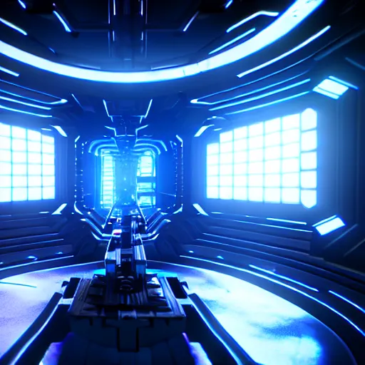 Image similar to cybernetic wonderland, artstation, raytracing, unreal engine, blue