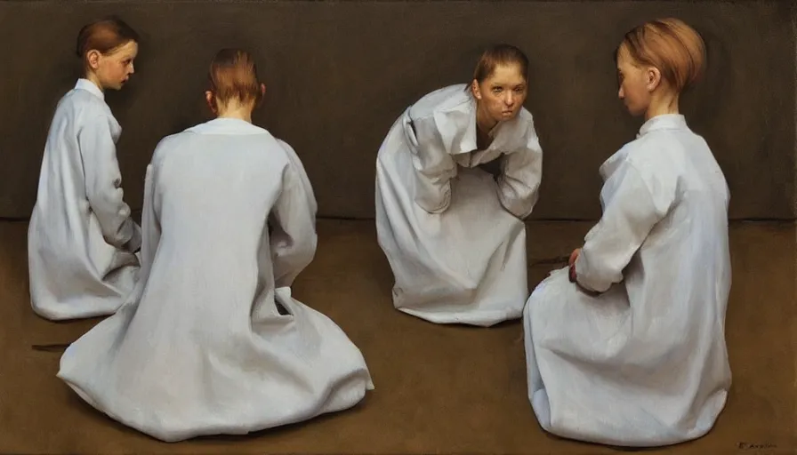 Image similar to painting by borremans, universe mirrored in hereditary, detailed, stunning