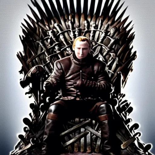 Image similar to “Putin sitting on the iron throne, 4k, award winning, Digital art, scene from game of thrones”