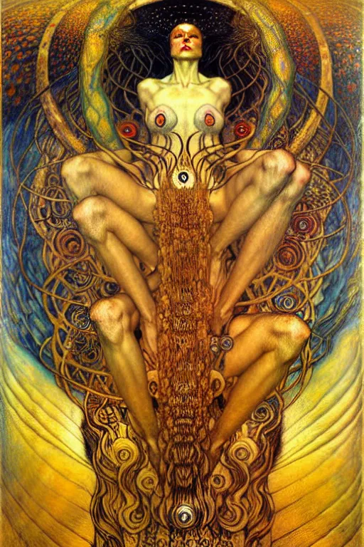 Image similar to Divine Chaos Engine by Karol Bak, Jean Delville, William Blake, Gustav Klimt, and Vincent Van Gogh, symbolist, visionary