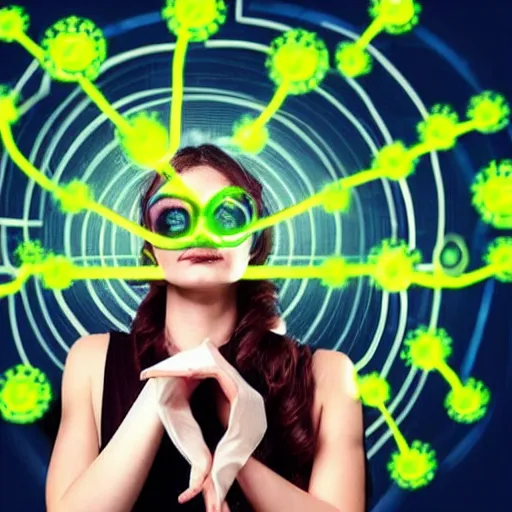 Prompt: Cute woman being brainwashed by a mind-control machine with spirals in her eyes, high quality