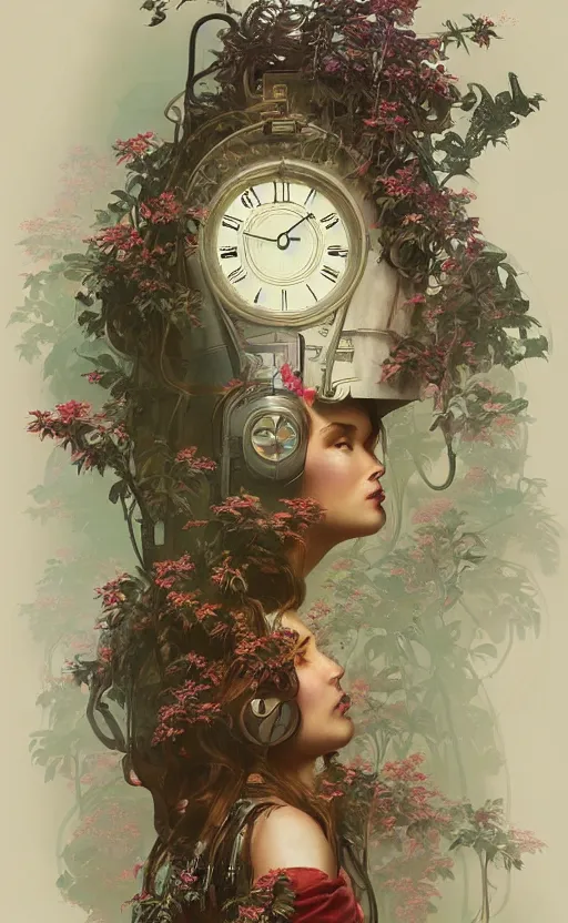 Image similar to hyper realistic time machine schematics, cyberpunk, design on white background, beautiful details, lush foliage, drawn by john singer sargent, tom bagshaw, norman rockwell, alphonso mucha, lolish, trending on artstation