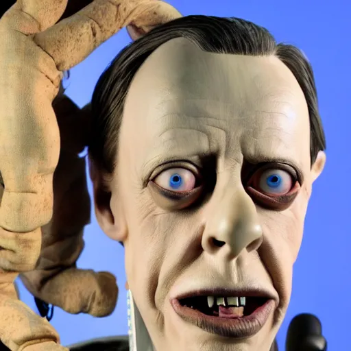 Prompt: animatronic Steve Buscemi, exposed wires, photo, Stan Winston studios, detailed, 4k