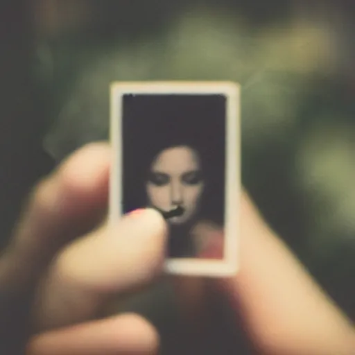 Image similar to a polaroid photo of woman hand with a cigarette, bokeh