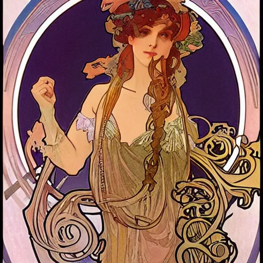 Image similar to art by alphonse mucha