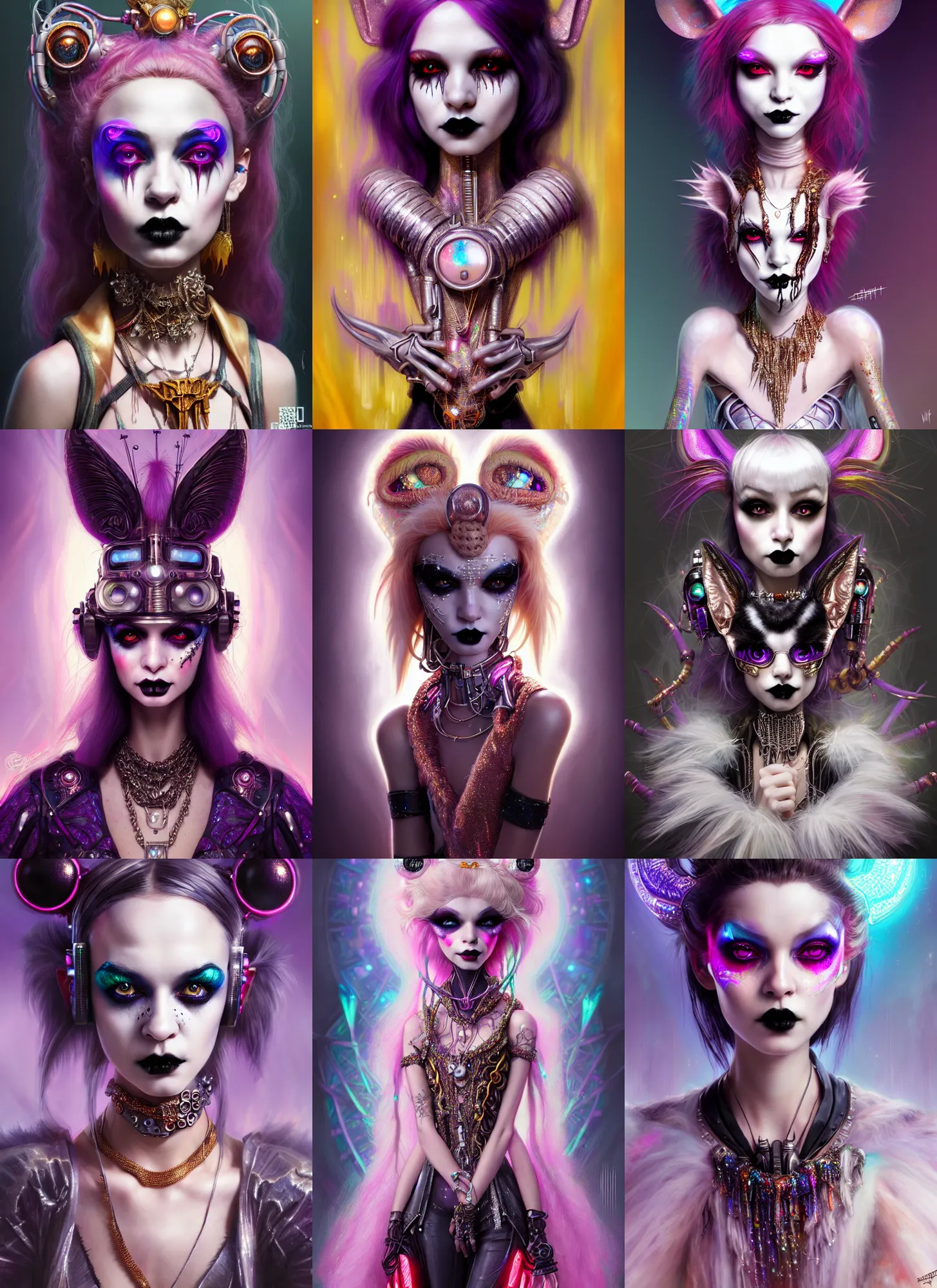 Prompt: disney weta portrait, soft lustrous biotech raver white goth clowncore griffin cyborg, bling, hi - fructose, sci - fi fantasy cyberpunk intricate decadent highly - detailed digital painting, ever after high, octane render, artstation, concept art, smooth, sharp focus, illustration, art by artgerm, mucha, loish, wlop