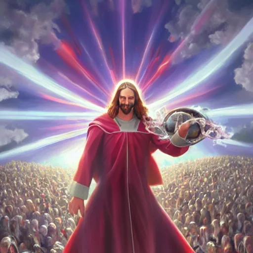 Image similar to Jesus christ transforming in Sonic holding the a shiny Sacred Heart , by Stanley Artgerm Lau, WLOP, Rossdraws, James Jean, Andrei Riabovitchev, Marc Simonetti, Yoshitaka Amano, ArtStation, CGSociety,